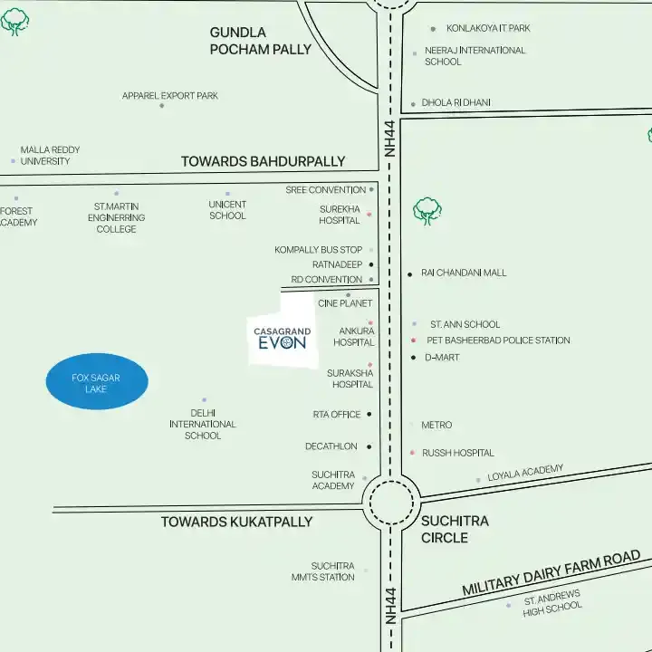 Casagrand Evon location map, Kompally